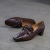 Johnature Retro Genuine Leather Pumps Square Toe Thick Heel Versatile Commuting Women's Shoes