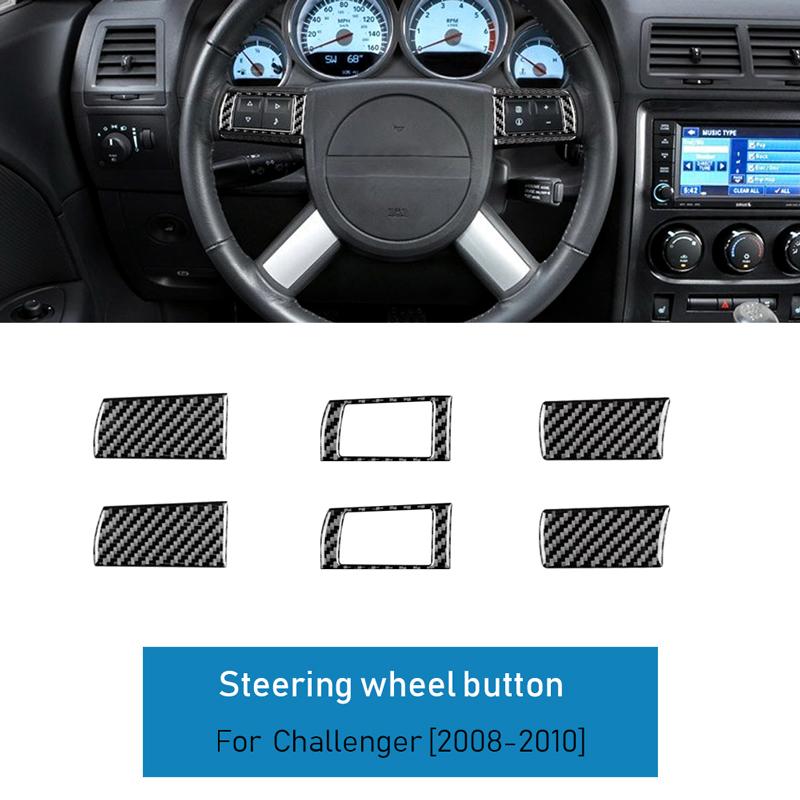 Real Soft Carbon Fiber for Dodge Challenger 2008 2009 2010 Accessories Interior Car Steering Wheel Button Accent Cover Sticker