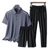 Men's Summer Ice Silk Sportswear Set: POLO Shirt, Short Sleeve, and Trousers, Plus Size, Three-Piece Set.