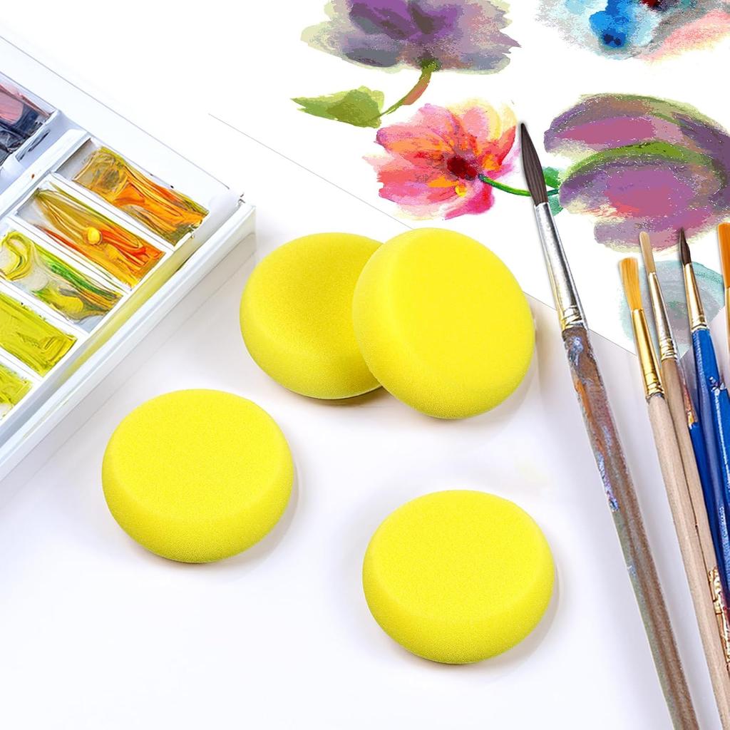 50 Pack Painting Sponge Pottery Sponges 2.9 Inch Round Sponge Clay Sponges for Pottery Yellow Artist Sponges for Face Painting Pottery Ceramics Art