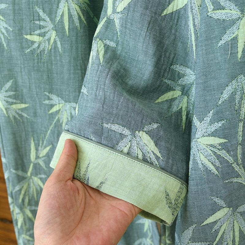 2026 Neues Damen Frühjahrs- und Herbst-Pyjama-Set 100% Baumwolle Jacquard Langarm Lange Hose Chinesisches Bambus Großes Hauskleid