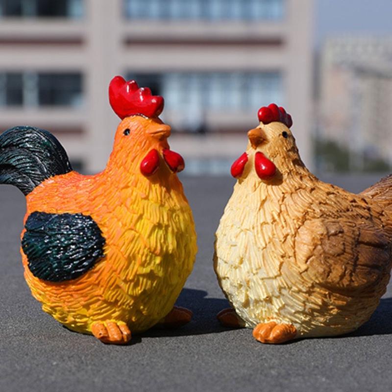 2PCS Miniature Chicken And Resin Figurines Ornaments For Farmhouse Decoration Or Home Office Mini Animal Figures