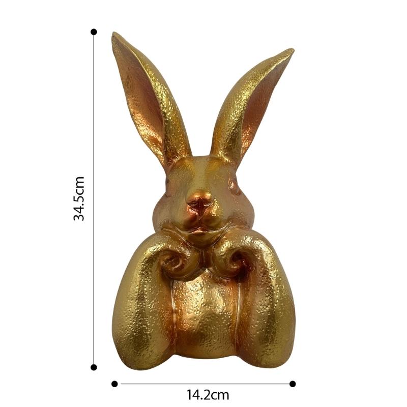 Figura de Coelho Dourada Antiga Envernizada Elegante Exibição de Primavera Artesanal Sazonal Acento para Casa Para Sala de Estar Quarto