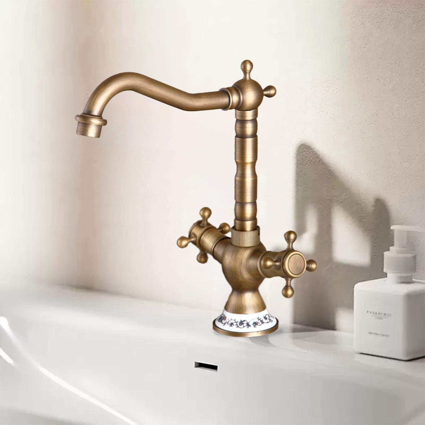 

Antique Brass Double Handle Faucet for Kitchen Undermount Sink - Gold Finish, Hot & Cold Water, Ideal for Vegetable Sinks