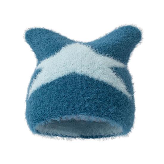 Women Hat Star Pattern Cat Ear Shape Thickened Warm Elastic Design Knitting Hat Outdoor Activities