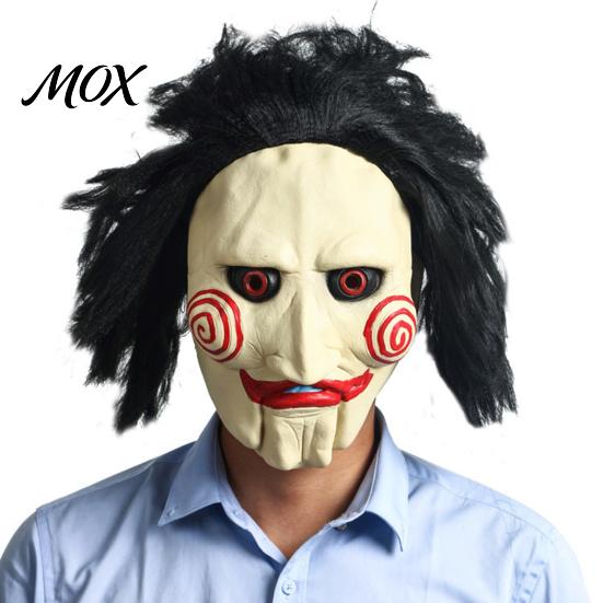 Unique Halloween Outfit Addition Horror Latex Mask, Scary Clown Face Headpiece with Black Hair Spooky Blood Stained Mask for Adults Wig, Breathable