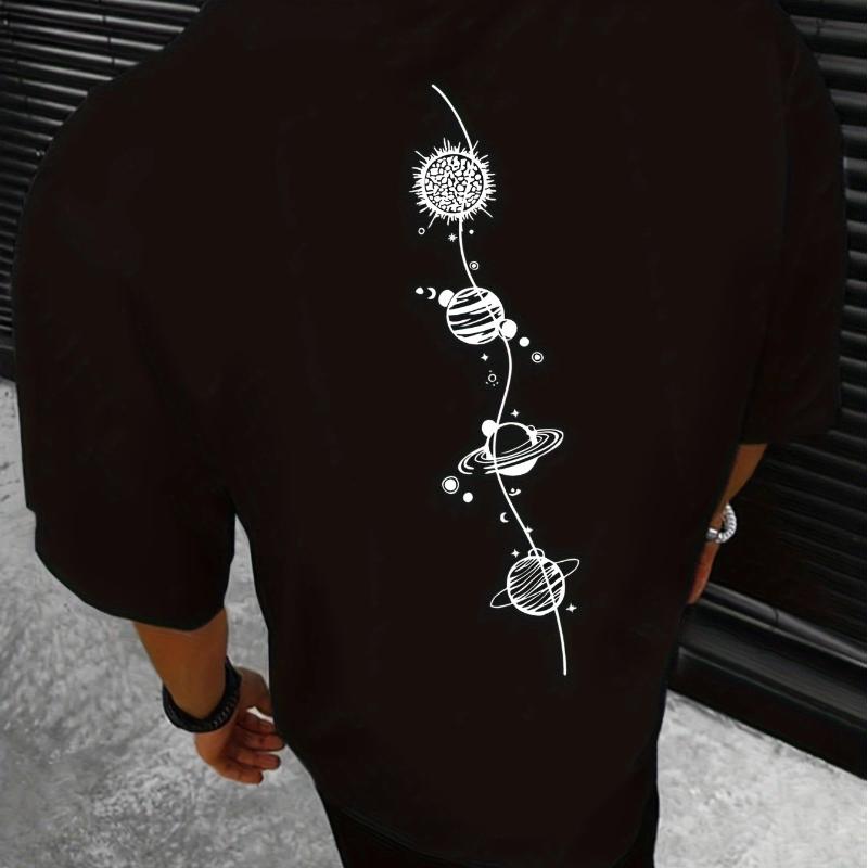 Men's Pure Cotton Summer Loose Size Planet Graphic Design Print Casual Comfortable Round Neck Short Sleeved T-shirt Top