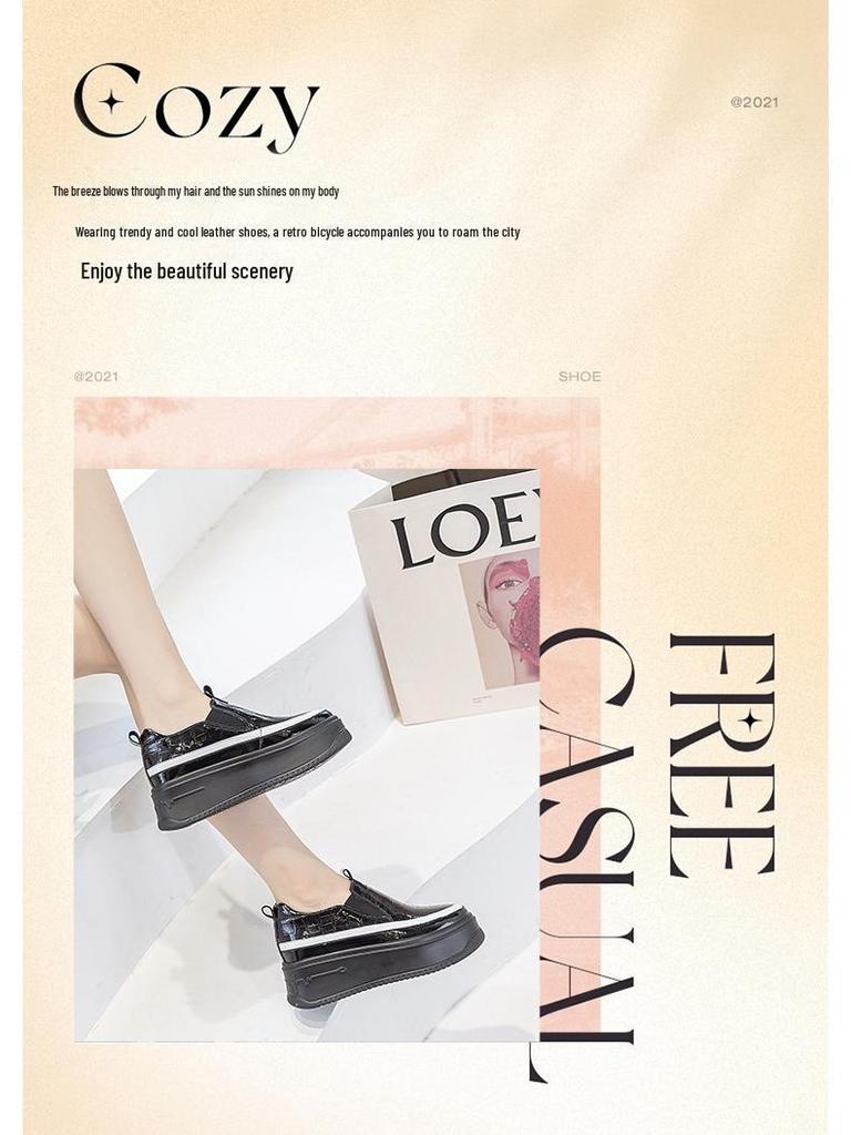 2024 Spring/Autumn Women's British Platform Slip-On Shoes with Thick Sole
