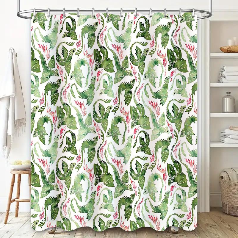 Botanical Shower Curtain Tropical Greenery Leaf Pattern Bathroom Decor Farmhouse Style Waterproof Fabric Backdrop