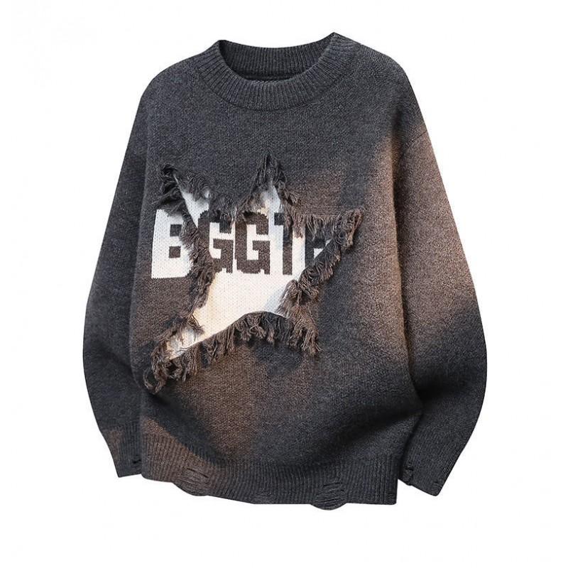 Unisex Knit Sweater Round Neck Long Sleeve Loose Fit Thick Warm Pullover Travel Streetwear
