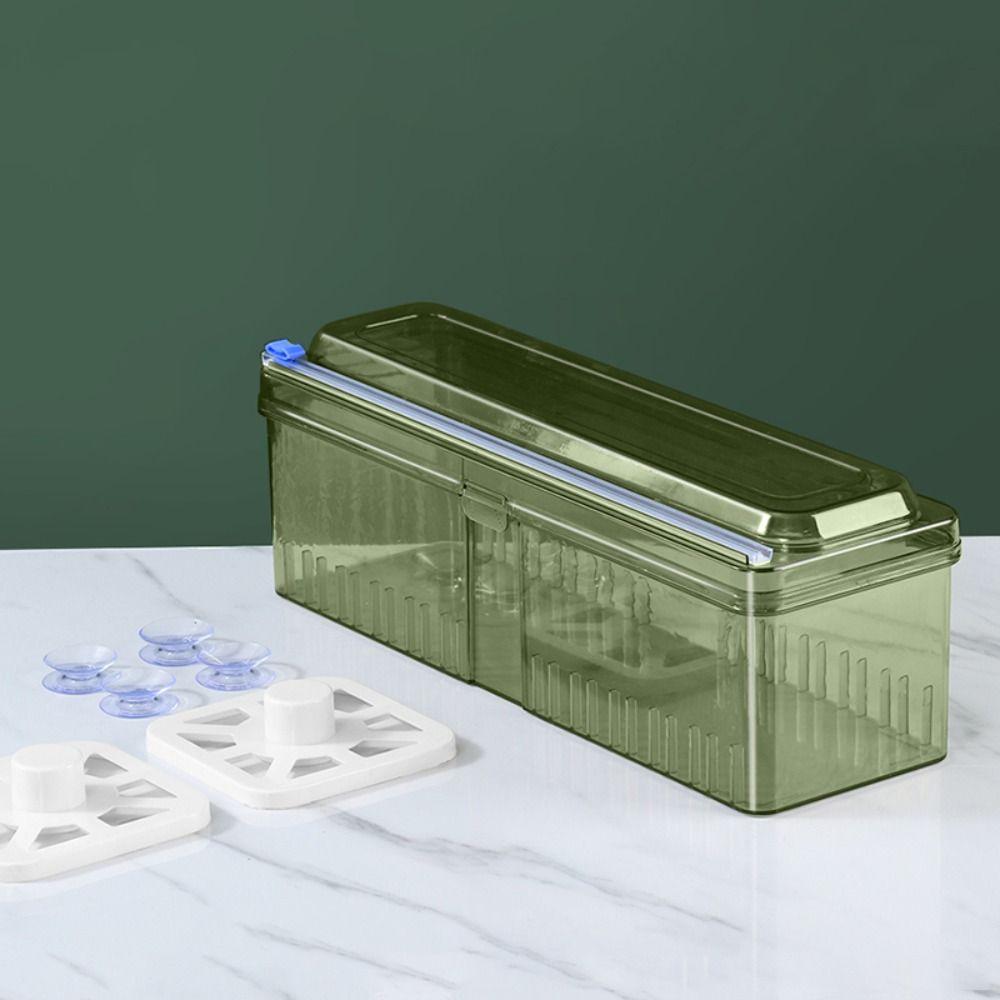 Plastic Cling Wrap Dispenser Refillable with Suction Cups Cling Film Cutter Box Universal Cling Film Organizer Wax Paper