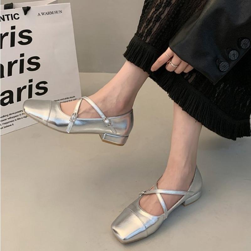 Móda Nový Styl Módní Mary Jane Boty na Středním Podpatku Jednoduché Dámské Boty Retro Hrubý Podpatek Baletní Křížová Spona Mělká Měkká Podrážka