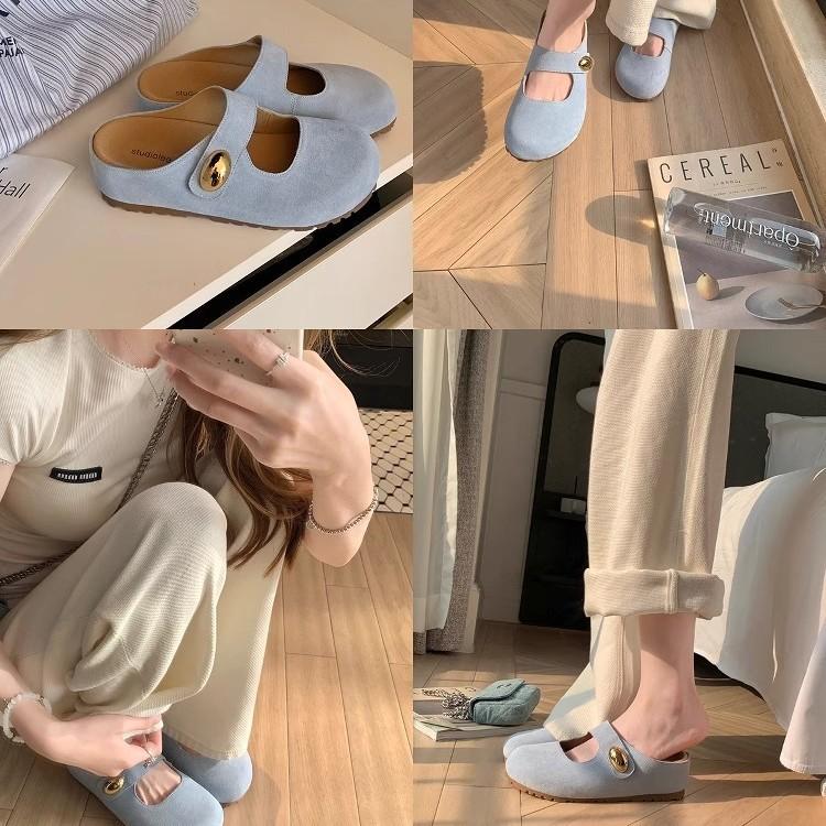 Grape mother studiolee height increased by 5cm~ small golden bean round head soft cute Mary Jane Boken half slippers female summer