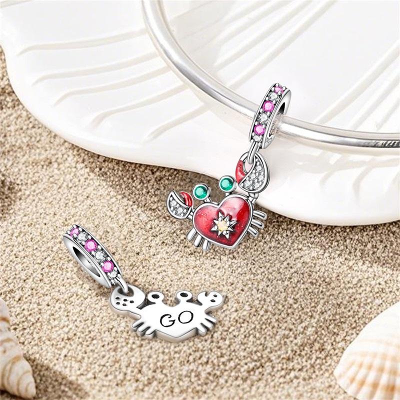 Original New In Red Crayfish Charm Beads Fits Bracelets Bangle Necklace For Women Luxury Diy Jewelry Fine Gifts