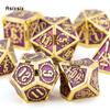 7 Pcs Golden Purple Double Swords Metal Dice Solid Polyhedral Dice Set Suitable for Role-Playing RPG  DND Pathfinder Board Game
