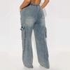 Women's Y2K Loose Fit Wide Leg Jeans Multiple Pockets Elastic Waist Denim Trousers Casual Pants