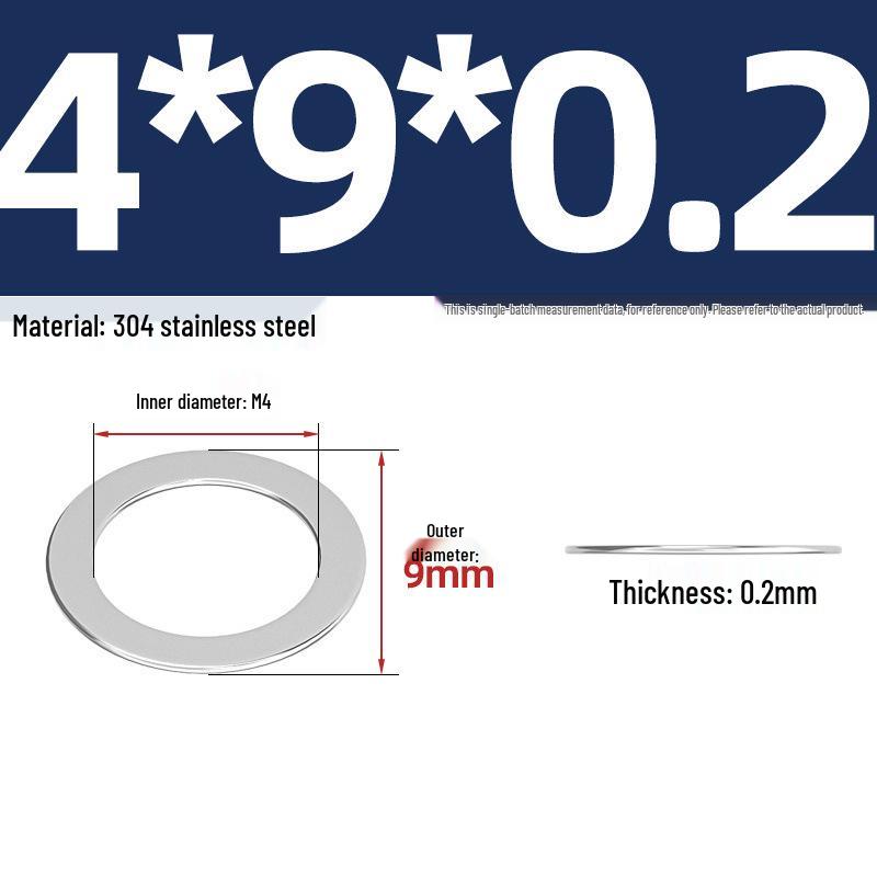 304 Stainless Steel Ultra-Thin Flat Washers - Available in Thickness: 0.1mm, 0.2mm, 0.3mm, 0.5mm