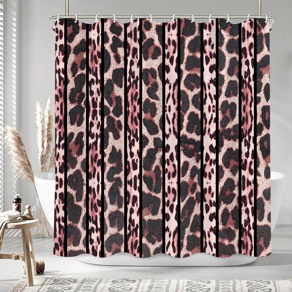 Personalised Striped Geometric Shower Curtain Girl Leopard Art Creative Polyester Fabric Bath Curtains Bathroom Decor With Hooks
