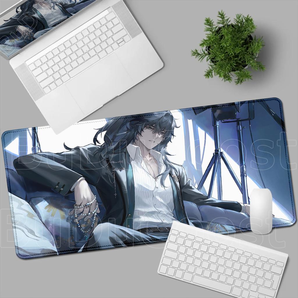 Hot Wuthering Waves Qiuyuan Mouse Pad XXL Gaming Computer Gamer PC 400x900mm Keyboard Desk Mat Non-Slip Rubber Laptop Mouse Pads