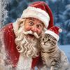 Static Cling Window Film Christmas Sticker, Santa Claus And Cute Kitten PVC Easy Apply Murals Decal, Waterproof Reusable Glass for Storefront