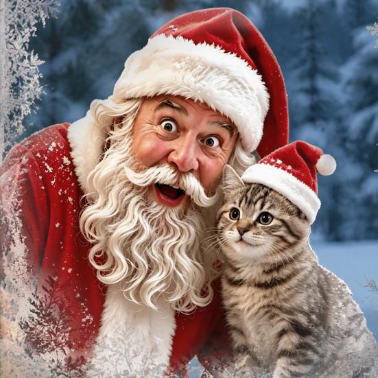 Static Cling Window Film Christmas Sticker, Santa Claus And Cute Kitten PVC Easy Apply Murals Decal, Waterproof Reusable Glass for Storefront
