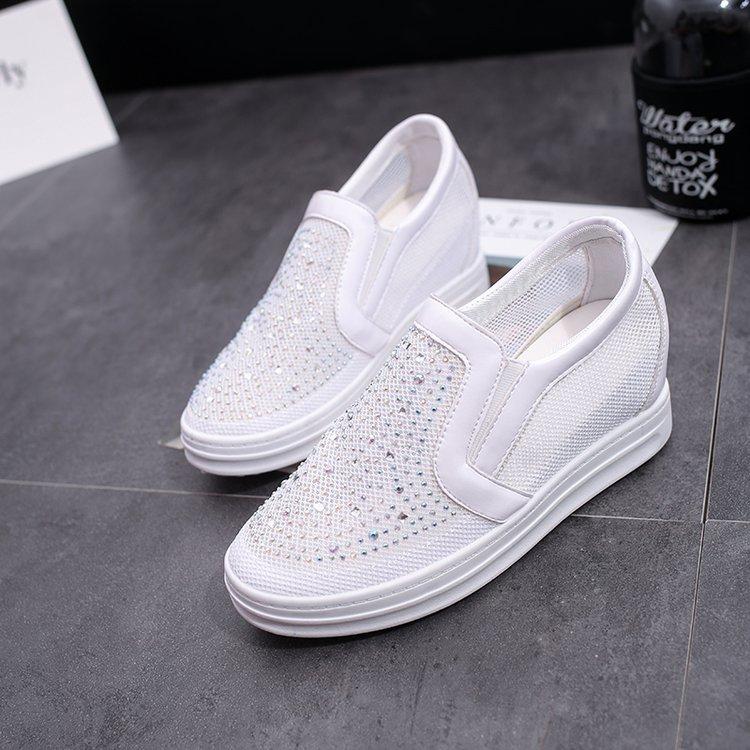 

Spring and Summer Mesh Sports Inner Heightening Women s Shoes Breathable Loafers Thick-soled Lazy Fashion Casual Shoes 35 белый