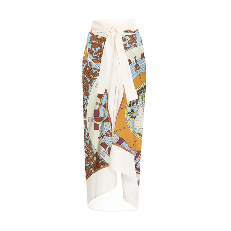 

Зарубежное праздничное женское платье с завязками для пляжа: Платье-сарафан с принтом One Size белый