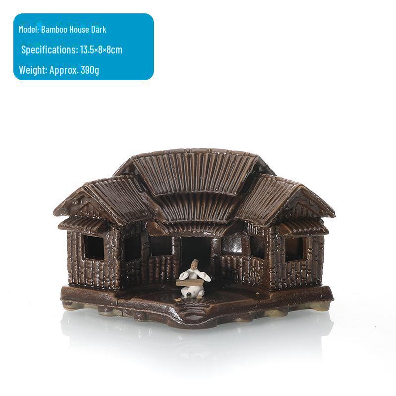 Ceramic Fish Tank Decoration: Water-Absorbing Stone Ornament for Aquariums, Gardens, and Bonsai – Thatched and Bamboo Houses.