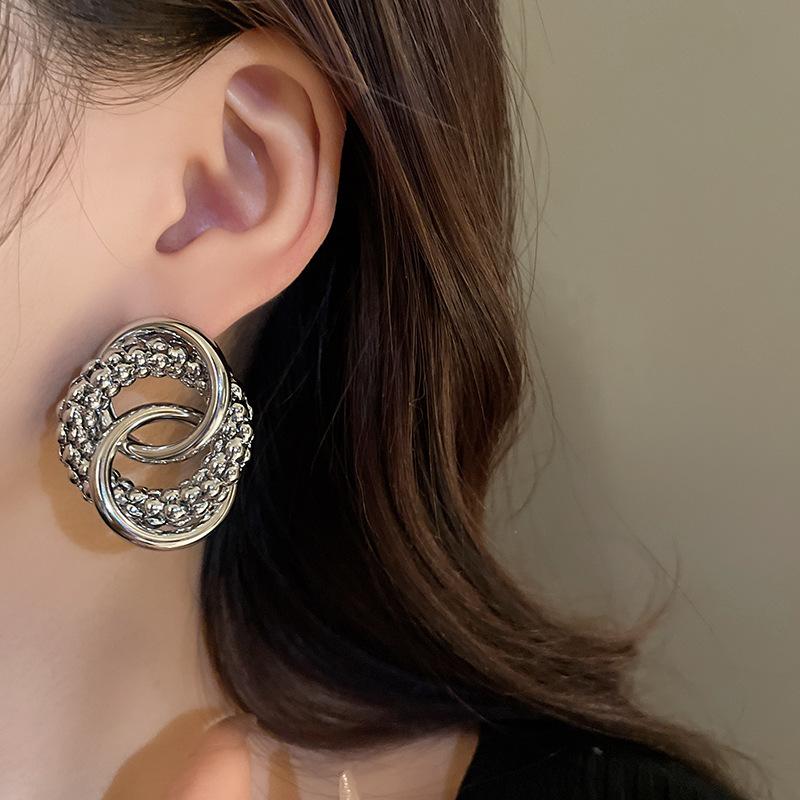 Hollow Three Circles Round Big Metal Pendant Earring for Women Simple Creative Exaggerated Ear Jewelry Personality Gift
