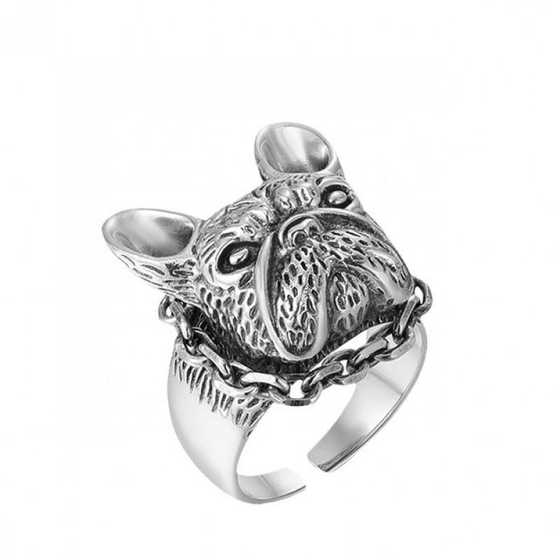 Adjustable Open Ring Men Women Sterling Retro Vintage Dog Head Geometric Statement