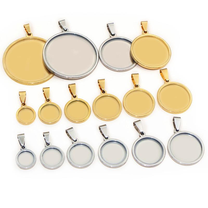 5pcs Never Fade Stainless Steel 10-40mm Inner Size Pendant Cabochon Base Cameo Blank Setting Charm Tray for DIY Jewelry