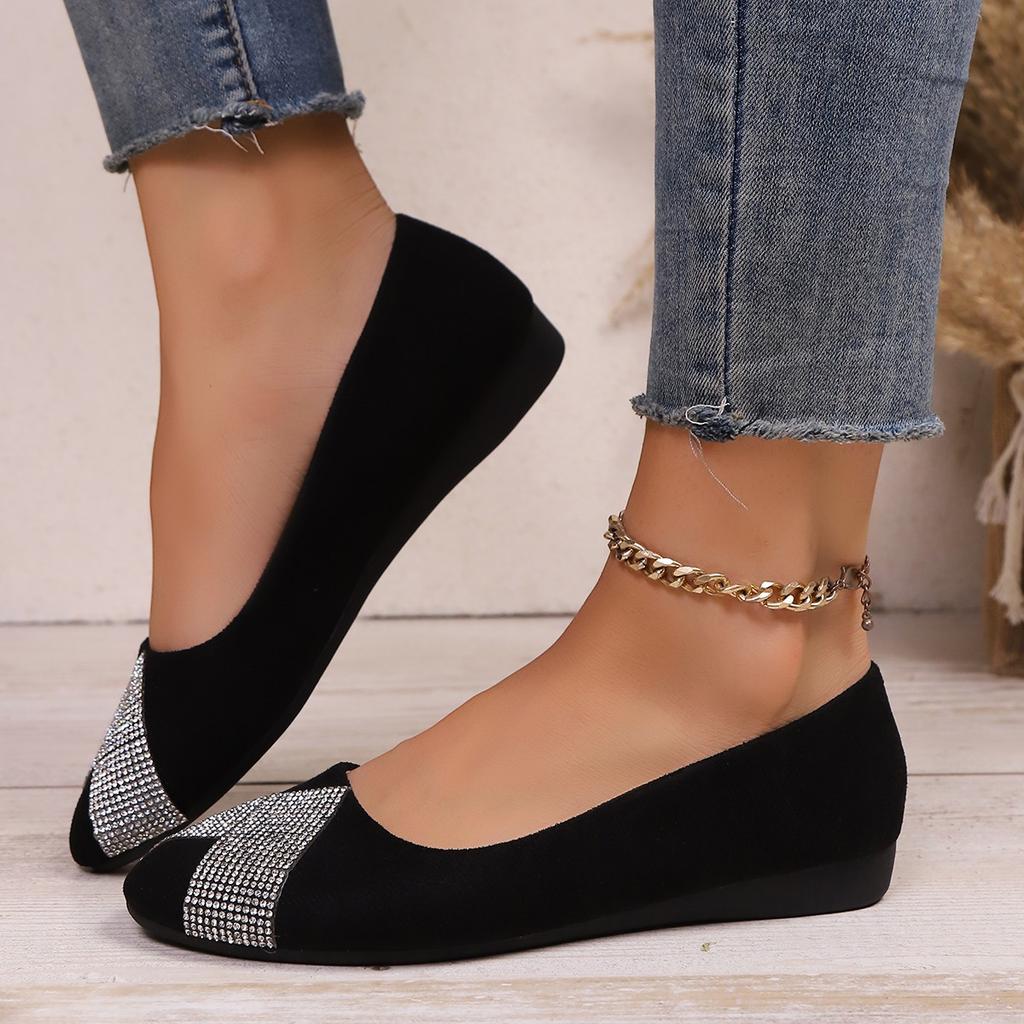 Fashion New Women's Fashion Temperament Ballet Shoes Low-heeled Comfortable and Stylish Single Shoes Rhinestone-decorated Low-cut Flats