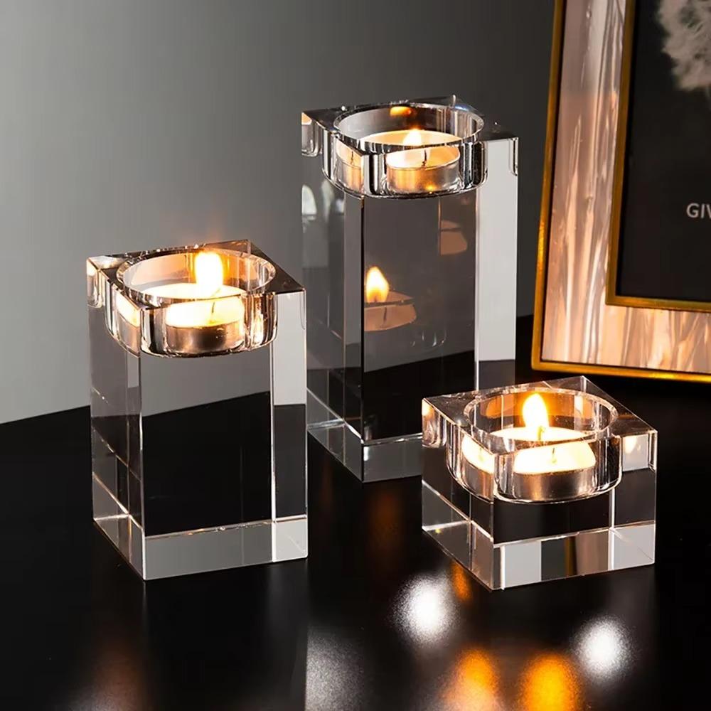 Modern Crystal Candle Holders Glass Candlestick Ornaments Creative Butter Lamp Holder  Indoor