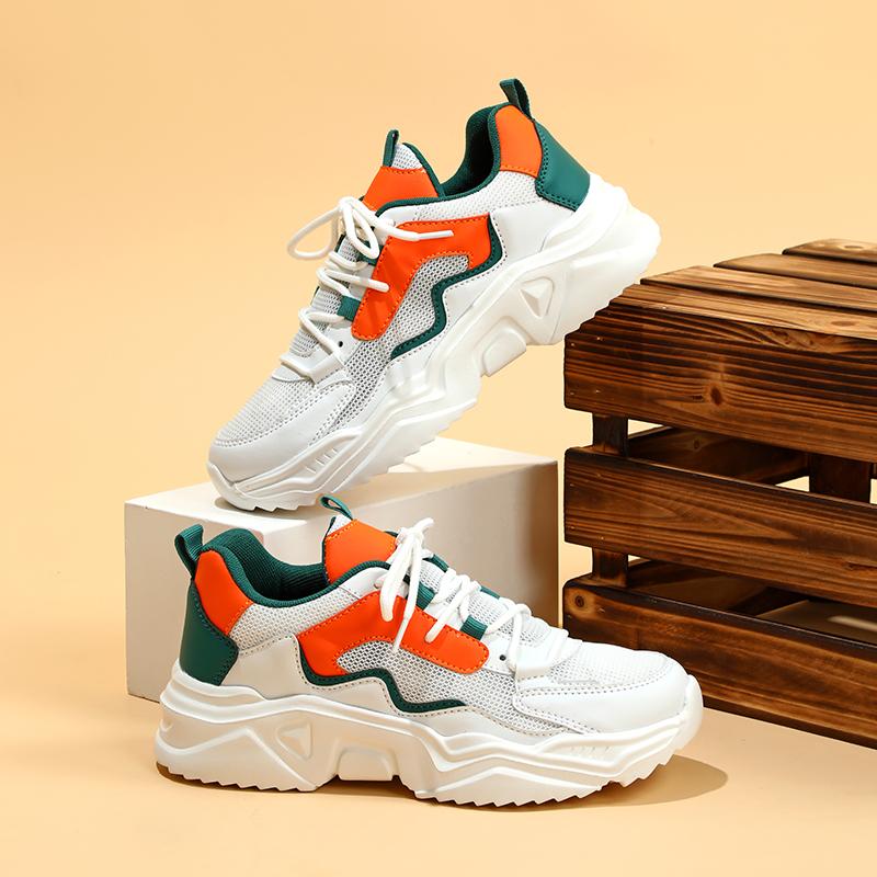 

Неуклюжие кроссовки, трендовые дышащие удобные кроссовки на толстой подошве с сетчатой ​​поверхностью, повседневные уличные кроссовки на шнуровке 45 оранжевый/белый