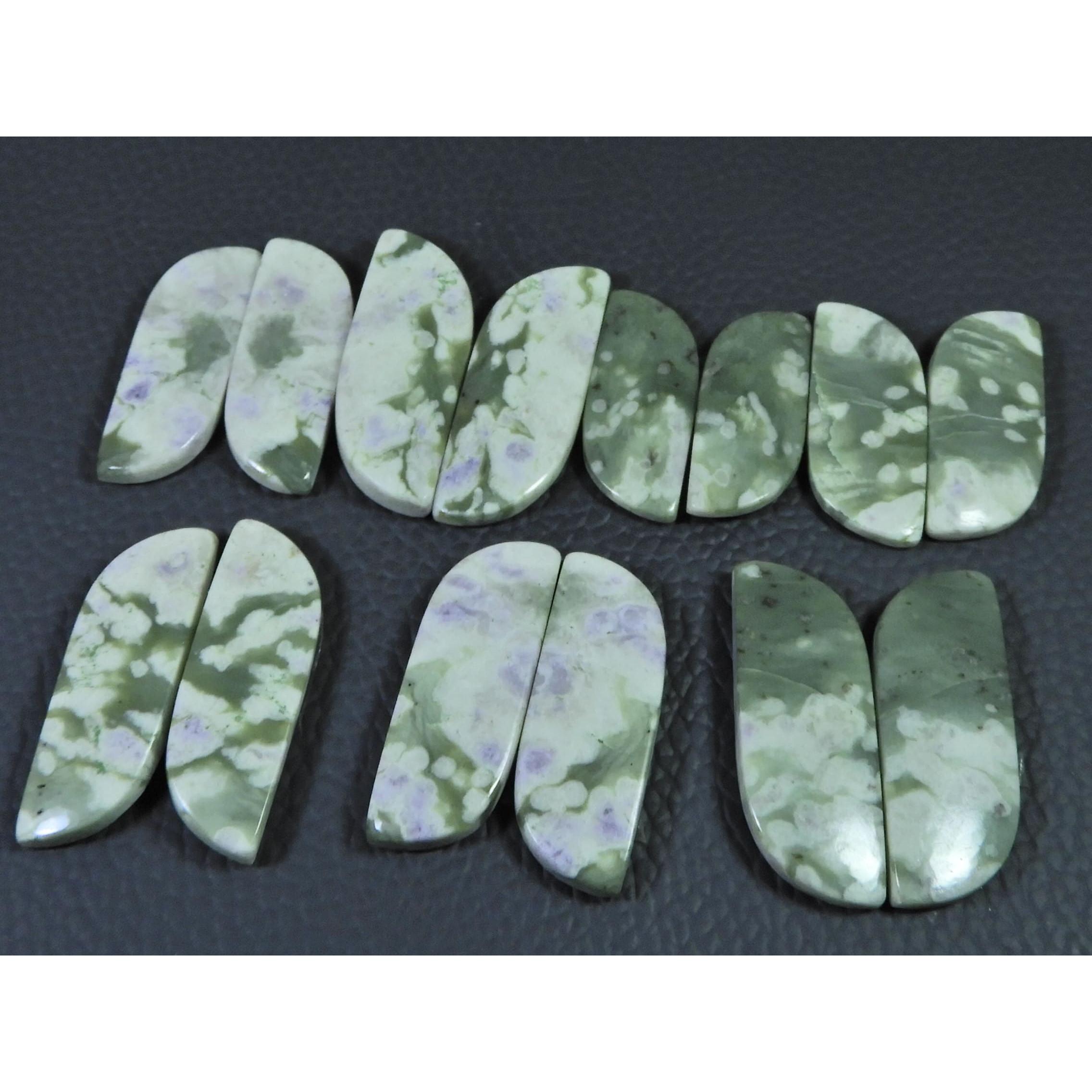 

26-31 MM Natural Peace Jade Matched Pair Fancy Cabochon Gemstone 7 Pair Lot C-775