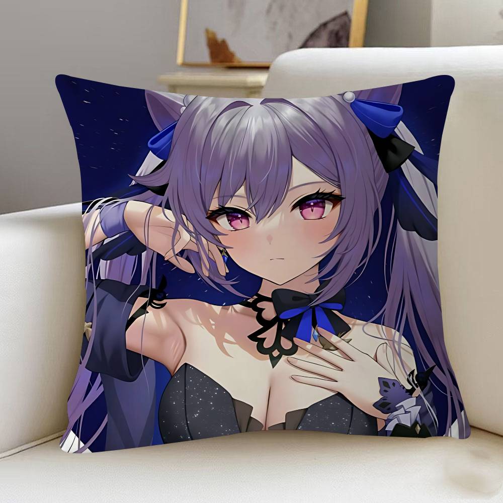 

Keqing Pillowcase Toon Gift Cushion Cover Bedroom Home Sofa Chair Seat Decor Pillow Case 12x12Inch