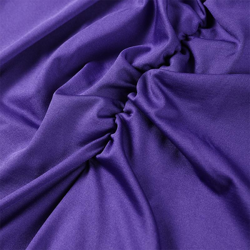 Purple Hollow Dress Sexy Exposed Belly Women Pleated Bow Long Sleeved V-Neck Slim Wrap Hip Dress 2025 New Summer Fashion
