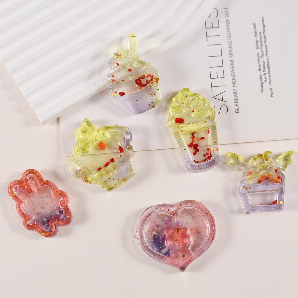 DIY Silicone Mold for Epoxy Resin Mirror, Earring, Pendant, Keychain - Sweet Cone, Heart, Rabbit, Cat & Flowing Sand Designs
