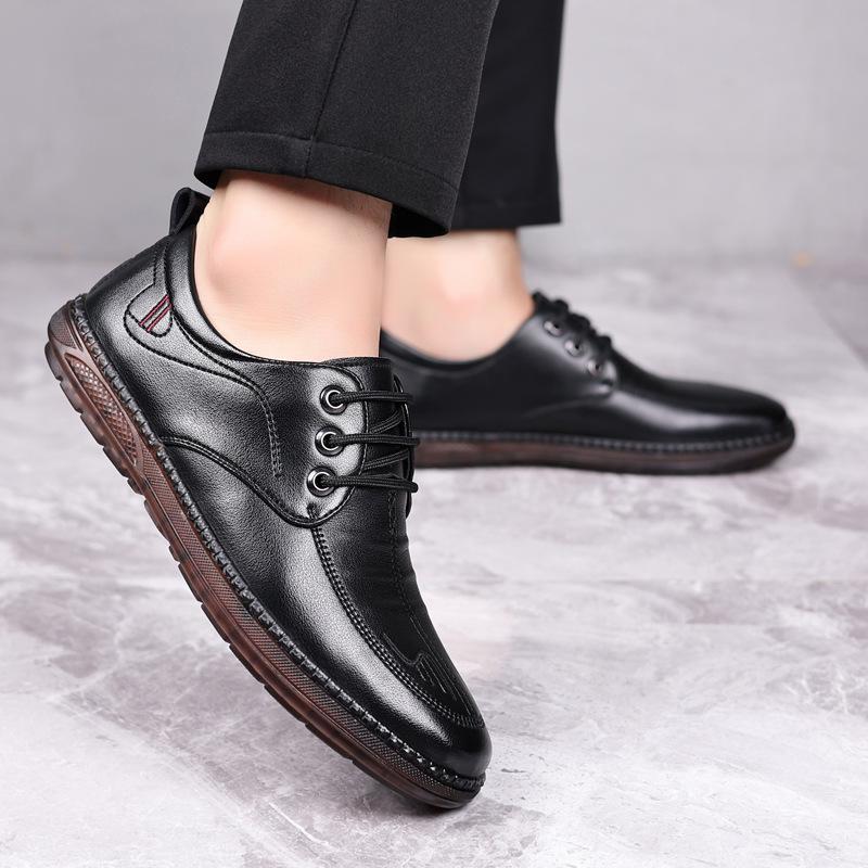 

Jite leopard men s shoes leather shoes 2025 autumn new beef tendon soft-soled casual shoes men s non-slip and versatile men s single shoes 38 чёрный