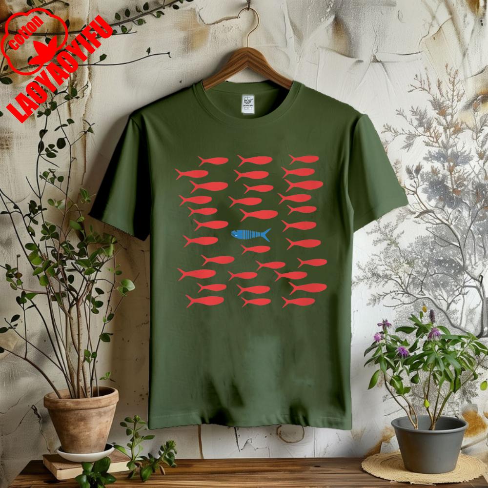 Ryba Sardinky Tričko Roztomilé Rybí Tričko Retro Grafická Trička Rybářská Estetika Rybářský Core Červená Modrá Rybičky Pohodlné