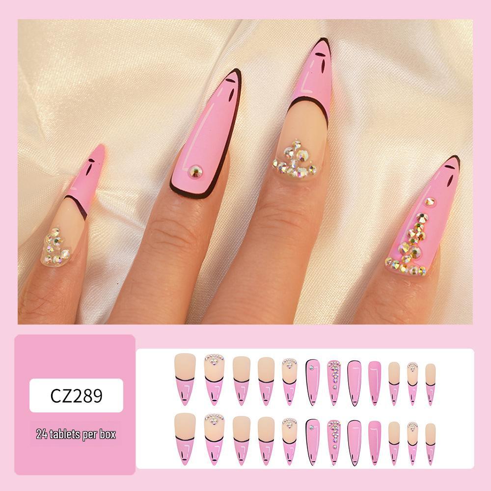 Long T-Point Diamond Jelly Glue False Nails - Press-On Nail Art Tips