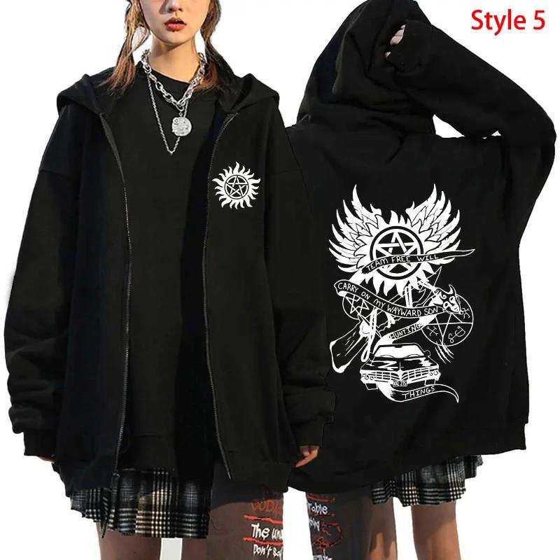Mode Unisex Herfst Winterjas Supernatural Print Rits Hoodie Casual Lange Mouw Tops Vrouwen Mannen Harajuku Rits Sweatshirt