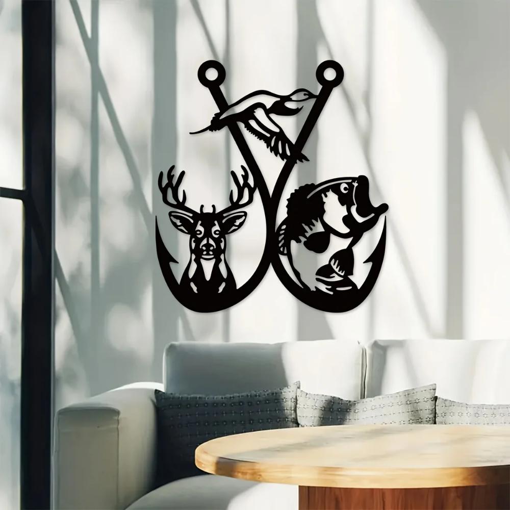1 Stück Metall Wandkunst, Jagd Fischhaken Metall Wandschild, Jäger Wanddeko, Hängende Jagdzimmer Deko
