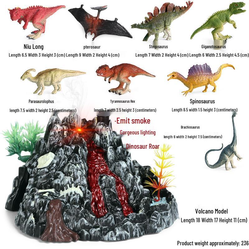 Kids' Volcano Model with Dinosaurs & Animal Scene – Sandbox, Fish Tank, or Desk Decoration