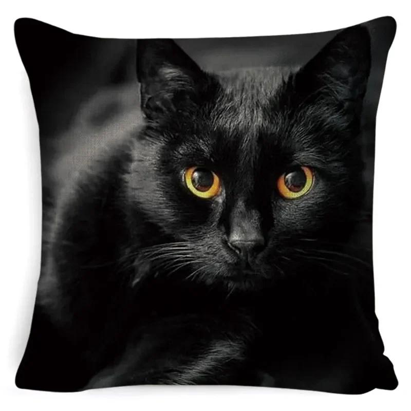Black Cat Cushion Cover Cotton Linen Square Cat Pillow Case Decorative Pillow Cover for Home Car Sofa Decora Pillowcase Cojines