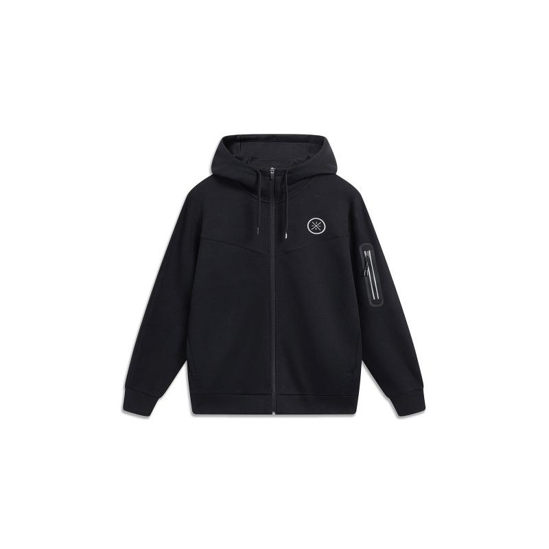 Li Ning Wade Series Einfarbig Bedruckter Locker Gestrickter Hoodie Herren Hoodies Schwarz AWDT145-1