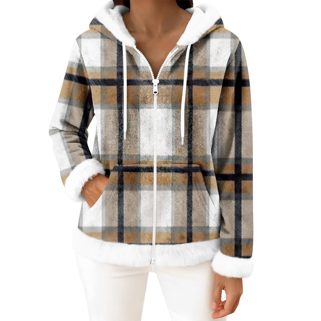 Women's Casual Fashion Long-Sleeved Zip-Up Fleece Hooded Cardigan