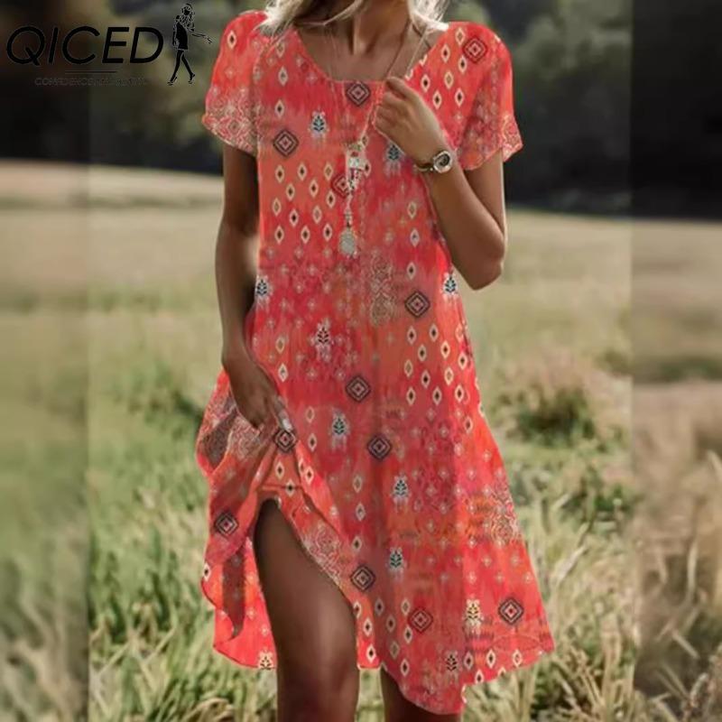 QICED Women's Fashion Summer Spring Short Sleeve V-Neck Casual Dresses