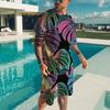 Men's Hawaiian Full Print Suit Casual T-shirt Beach Pants Suit Daily Stylish Men Short-sleeve Top New Mens Tees Short