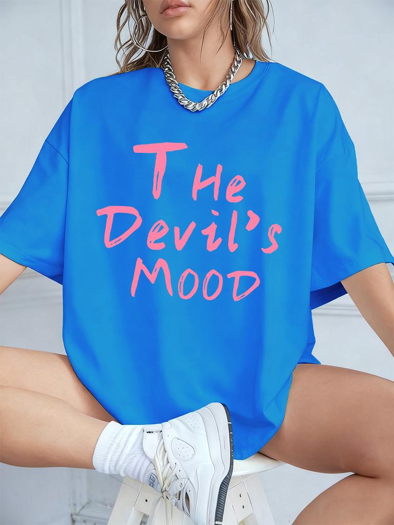 The DevilS Mood Letters Prints TShirts Women Summer Cotton Short Sleeve T Shirt ONeck Comfortable Loose Tops Casual Clothes